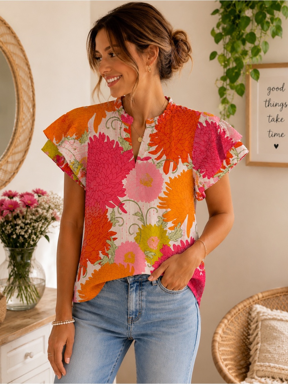 NWTs Maude Vivante Wren Top XS Floral Bunches Retails $82.00